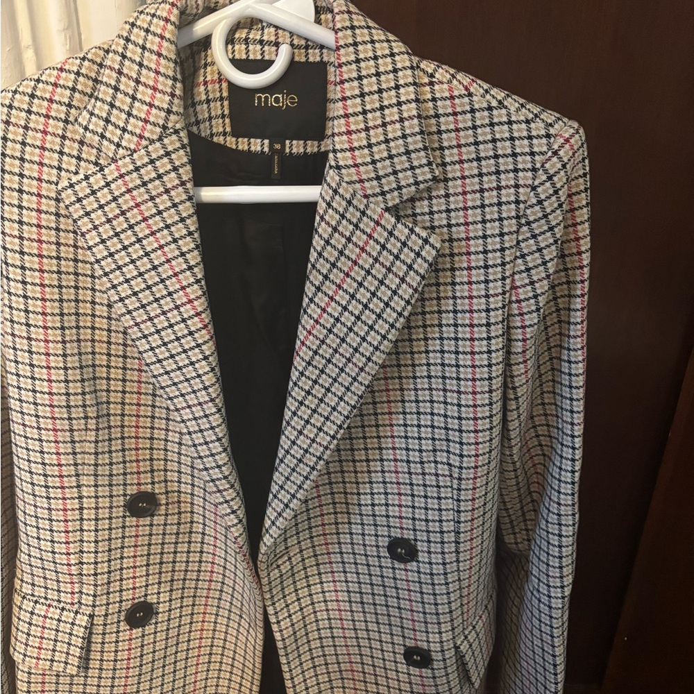 Maje womens Plaid Blazer - Black, Red, White